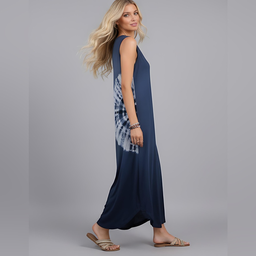 Blue Tie Dye Sleeveless Dress - Picture 2 of 8